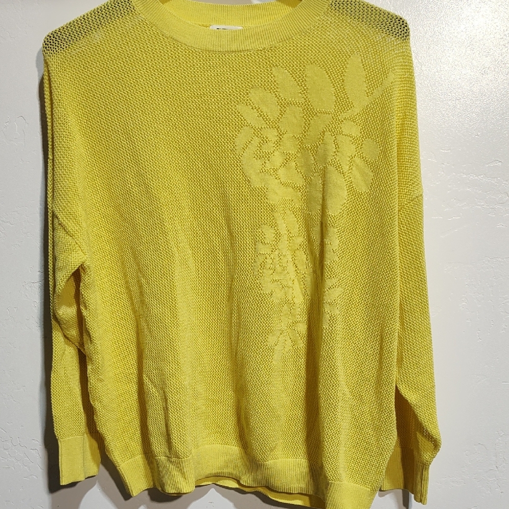 Yellow Floral Knit Women's Sweater, 1x